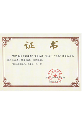 2005年1月MCA高分子促凝劑獲“九五、十五”科技成果獎(jiǎng)