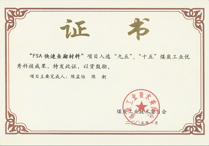 2005年1月FSA快速壘砌材料獲“九五、十五”科技成果獎.jpg